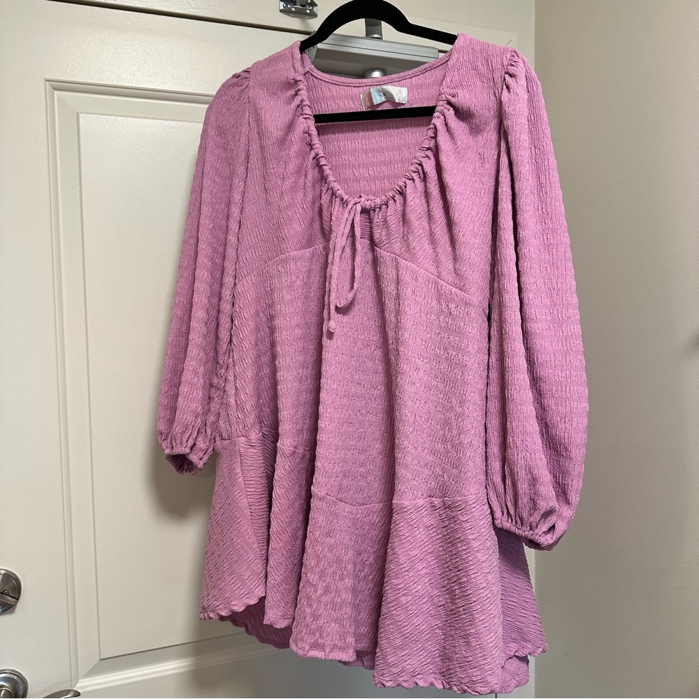 Free People Beach Anderson Cinch Scoop Neck Puff Sleeve Babydoll Mini Dress